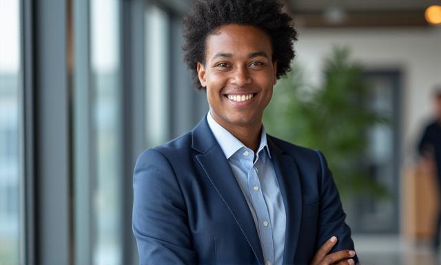 Individu berpenampilan profesional untuk headshot korporat.